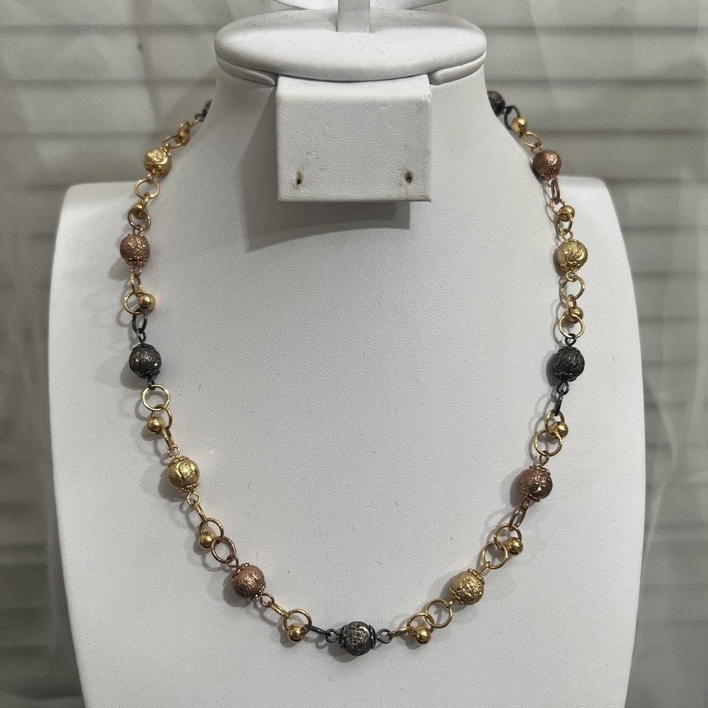 Tri Color 18kGP‎ Bead Necklace 17"
